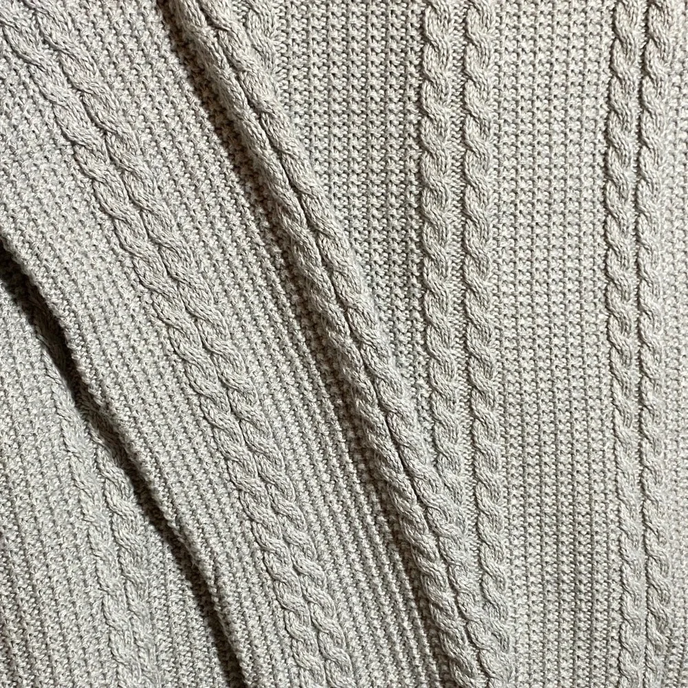 Jeanne Pierre Light Gray V-Neck Shaw Collar Cable Knit Sweater - Picture 5 of 7